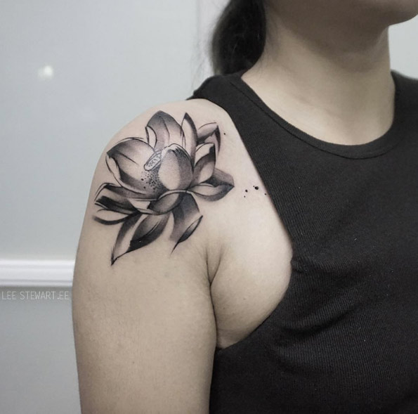 Lotus flower on shoulder by Lee Stewart