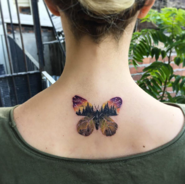 Gorgeous landscape butterfly on neck by Eva Krbdk