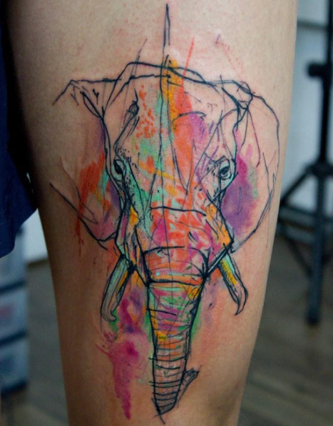 Sketched elephant tattoo by Kamil Mokot