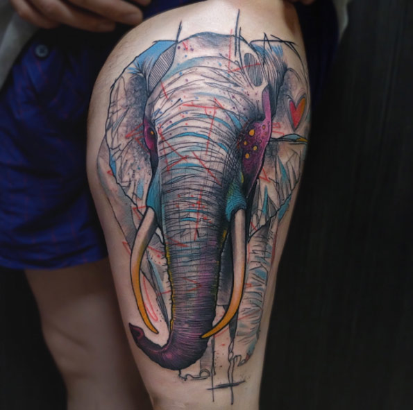Colorful sketch style elephant by Schwein