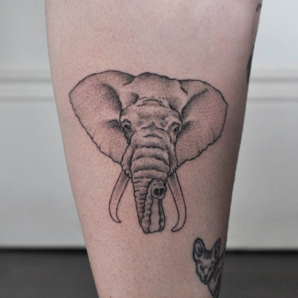 Dotwork elephant tattoo by Josh Darkly 