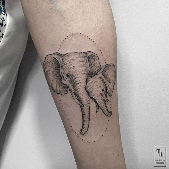 Elephant portrait tattoo by Marla Moon