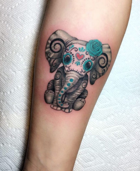 Day of The Dead elephant tattoo by Barythaya