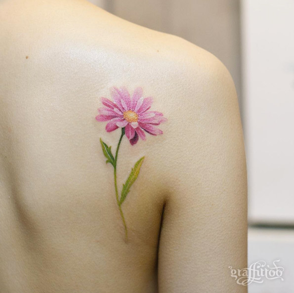 Back shoulder floral piece by Tattooist River