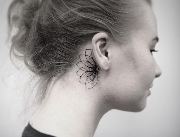Geometric behind-the-ear tat by Balazs Bercsenyi