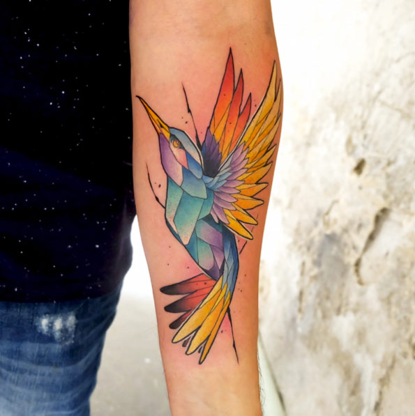 Colorful hummingbird tattoo by Duza