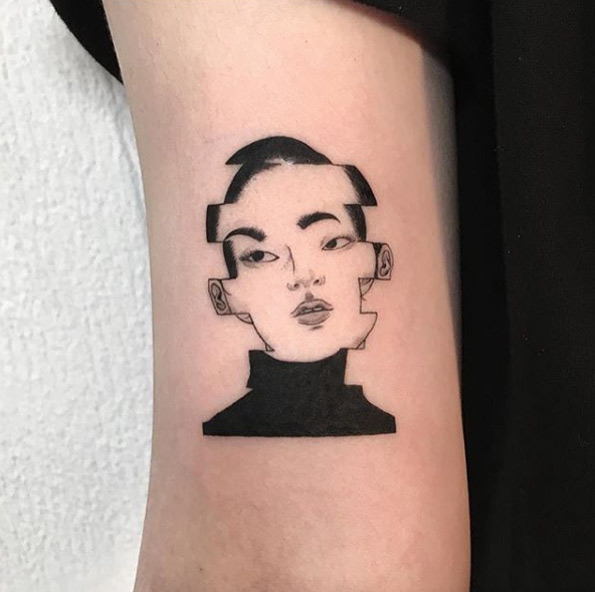 Jenga face tattoo by Zihee