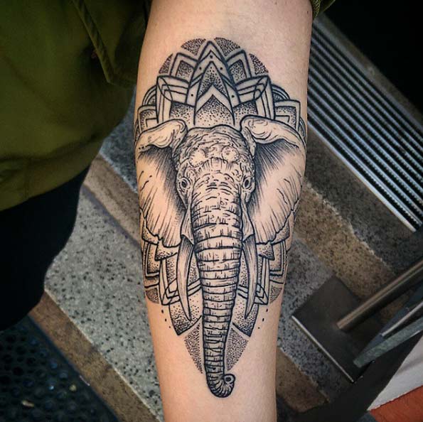 Mandala elephant tattoo by Len N Awe