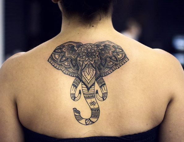 Mandala elephant tattoo by Kristi Walls