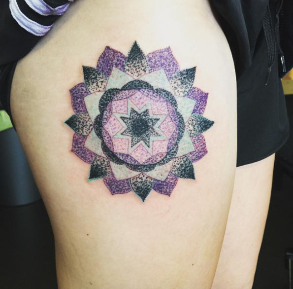 Purple and teal dotwork design by Stylish Skin 
