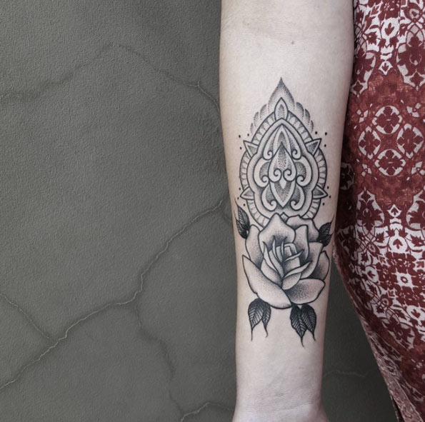 Ornamental rose tattoo design by Ben Doukakis