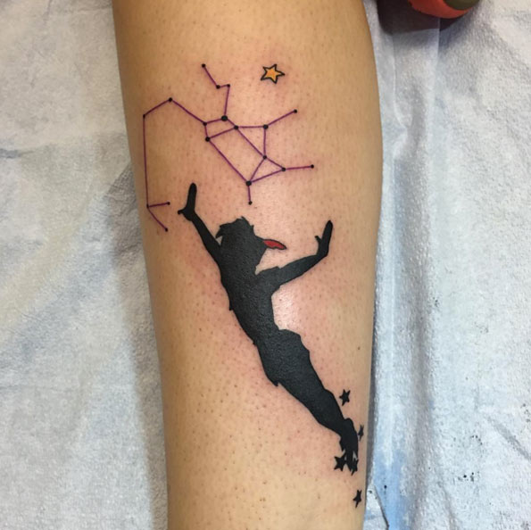 Peter Pan silhouette tattoo by Cam Medford
