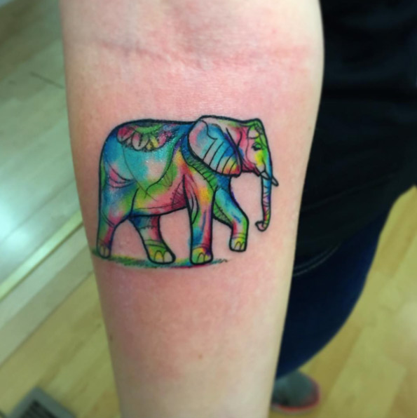 Psychedelic elephant tattoo design by Javier Eastman