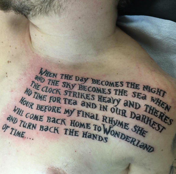 Large quote on chest by John Wilkinson