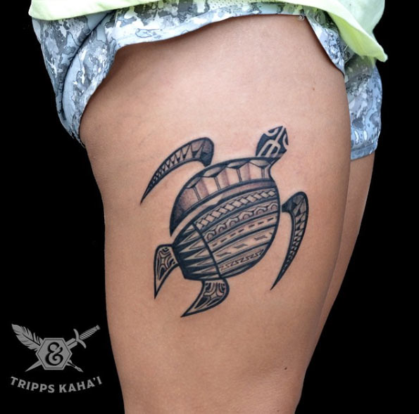 Tribal sea turtle design by Tripps Kaha'i