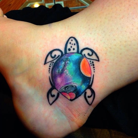 Sea turtle with space themed shell by Kaitlin Dutoit