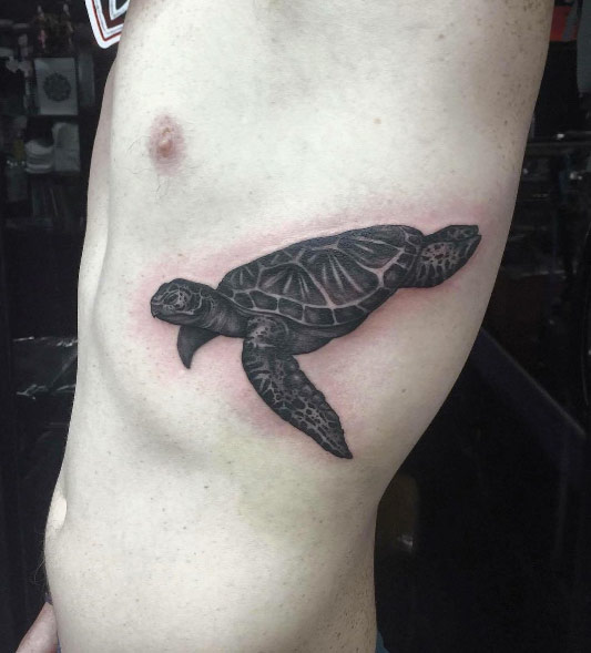 Heavy blackwork sea turtle by CROSS