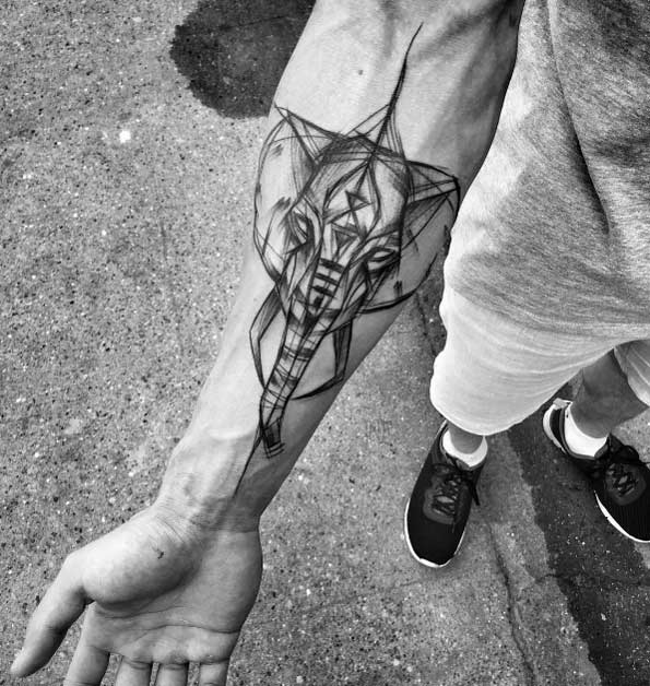 Sketch style elephant tattoo by Inez Janiak