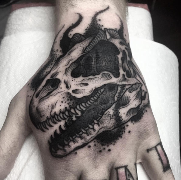 T-rex on hand by Dom Wiley