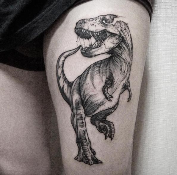 T-rex on thigh by Zihwa