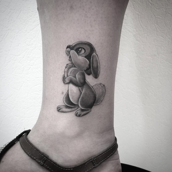 Black and grey ink Thumper tattoo by Fanny