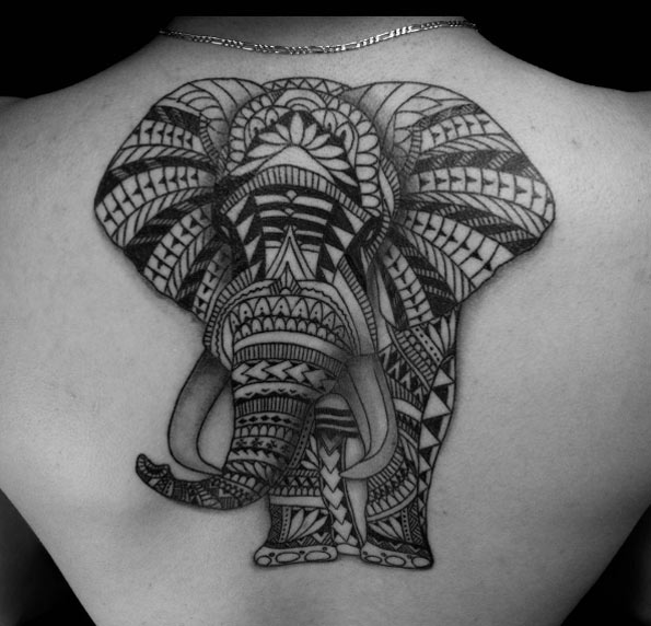 Tribal elephant tattoo by Kenny Brown