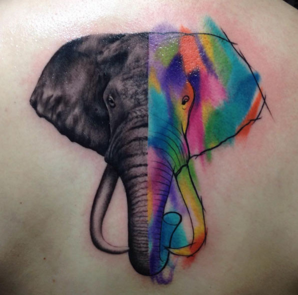 Two-faced elephant tattoo design by Santiago Buriticá