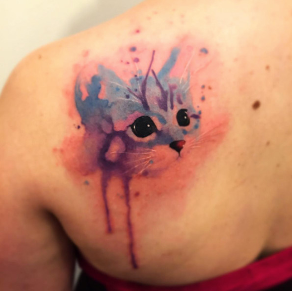 Watercolor cat tattoo by Bora Tattoo