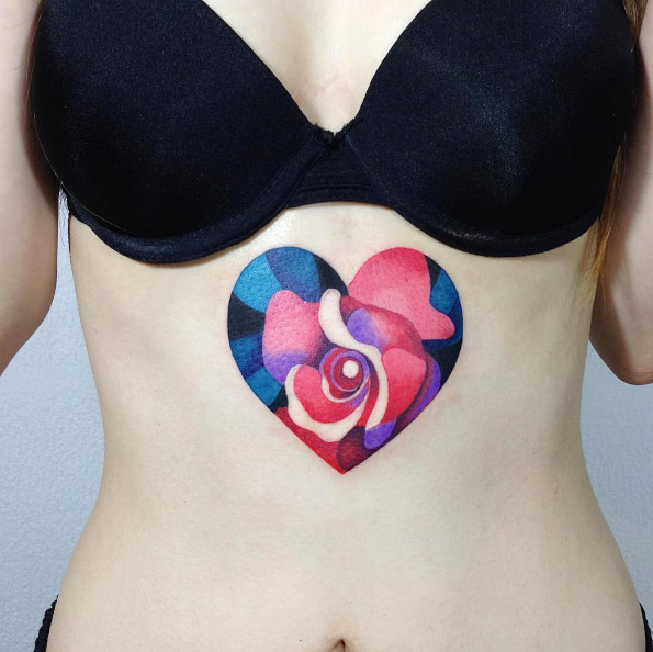 Watercolor rose in a heart by Zihee