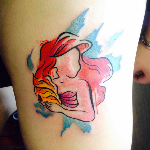 Watercolor Little Mermaid tattoo by Czar Kandinsky