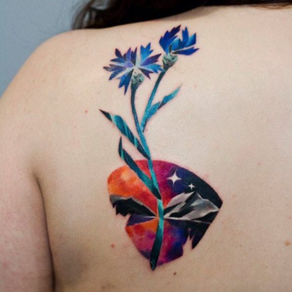 Abstract cornflower tattoo by Martyna Popiel