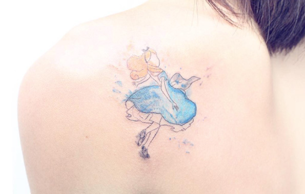 Watercolor Alice in Wonderland Tattoo by Taps
