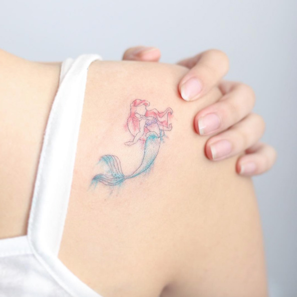 Ariel back shoulder tattoo by Hello Tattoo