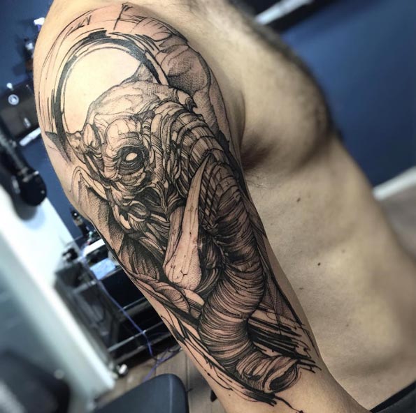 Blackwork elephant tattoo by Fredão Oliveira