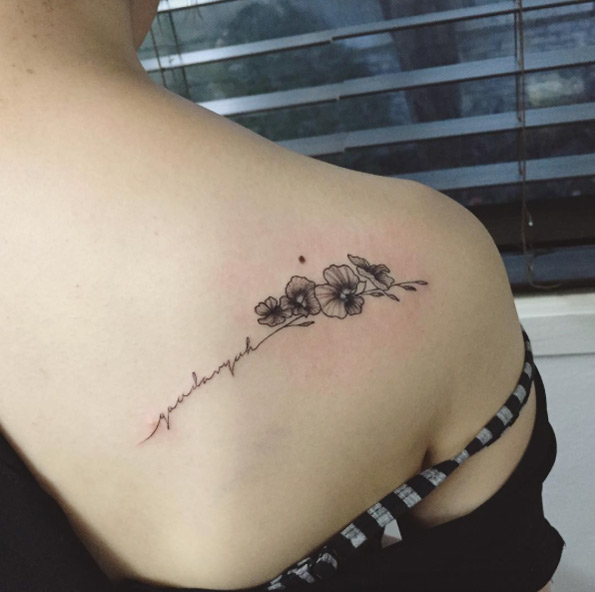 Bean flower tattoo with lettered stem by Hongdam