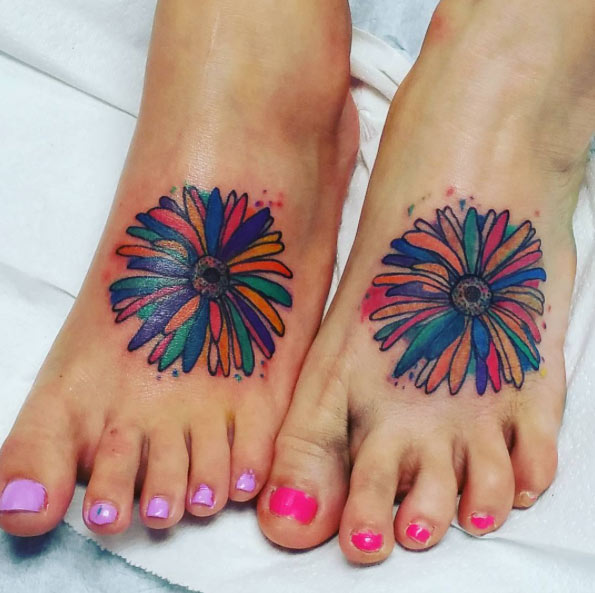 Best friend daisy tattoos on feet by Kelly King