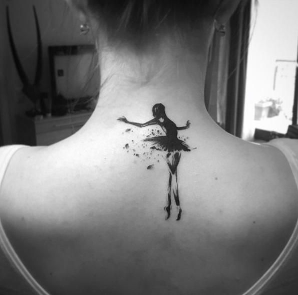 Breathtaking blackwork ballerina tattoo by Balazs Bercsenyi
