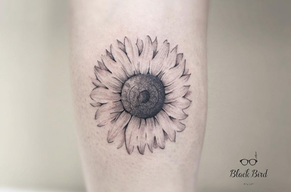 Blackwork sunflower tattoo by Luiza Oliveira