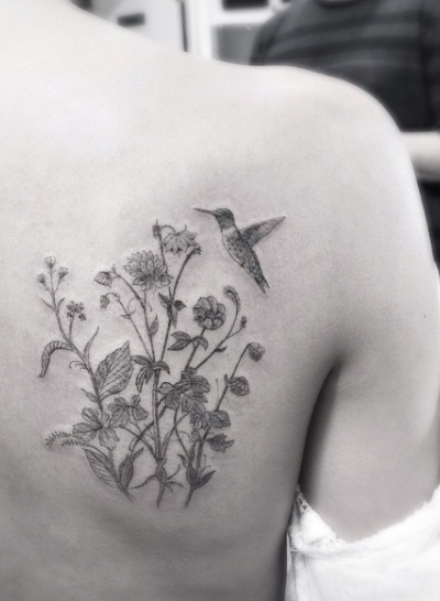 Botanical back shoulder tattoo by Doctor Woo