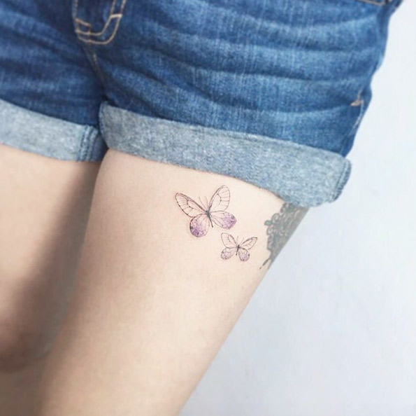 Butterflies on thigh by Flower