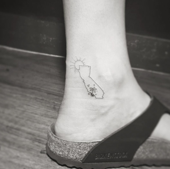 State of California tattoo on ankle by Masa