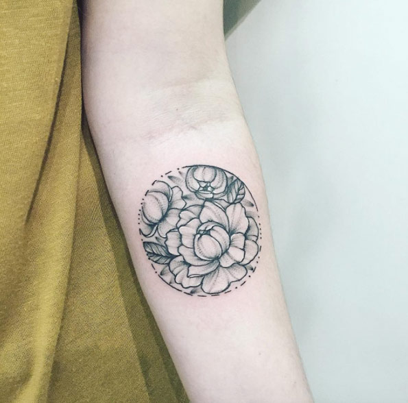 Circular peony tattoo design by Anna Bravo