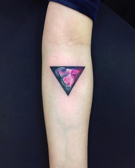 Awesome watercolor triangle tattoo by Michelle Le