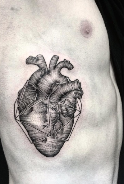 Linear dotwork heart by Zeke Yip