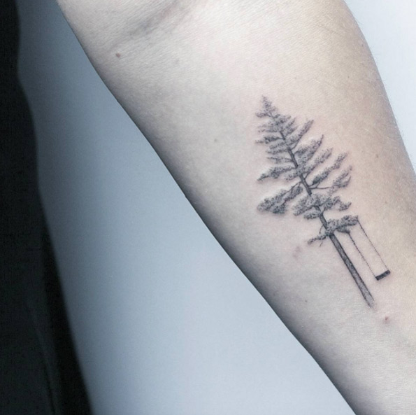 Elegant tree swing tattoo by Lindsay April