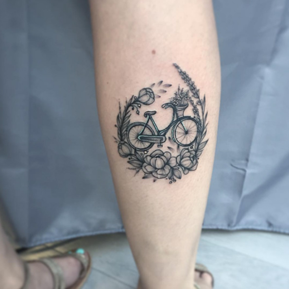 Floral bicycle tattoo by Anna Bravo