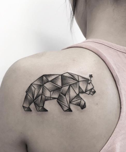 Geometric bear tattoo by Zeke Yip