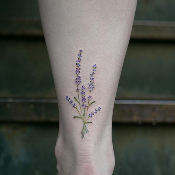 Lavender flower tattoo by Georgia Grey