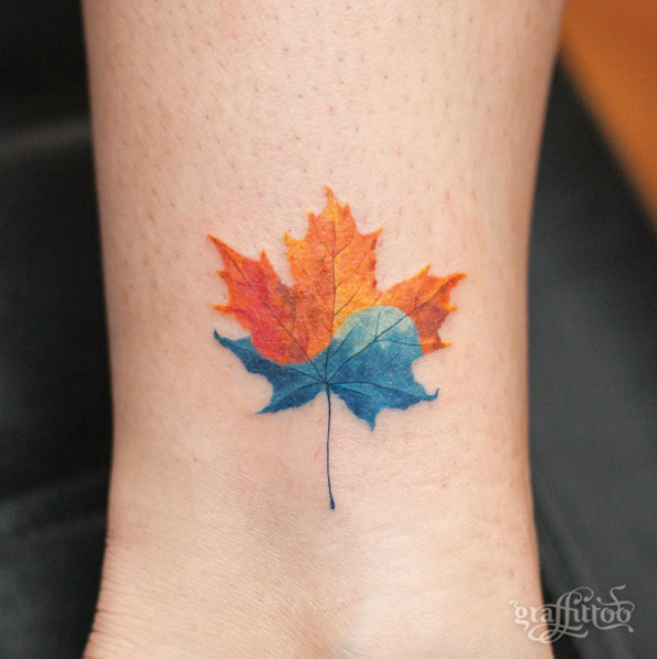Korea/Canadian maple leaf tattoo by Tattooist River
