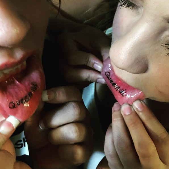 Matching best friend lip tattoos by Bee!